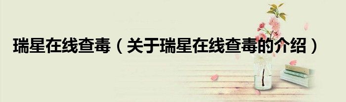 瑞星在线查毒（关于瑞星在线查毒的介绍）