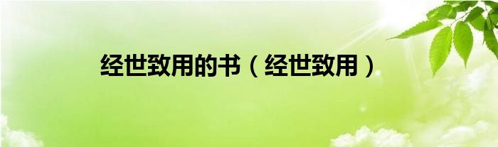 经世致用的书（经世致用）