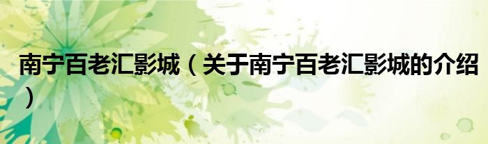 南宁百老汇影城（关于南宁百老汇影城的介绍）