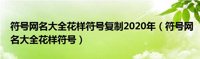 符号网名大全花样符号复制2020年（符号网名大全花样符号）
